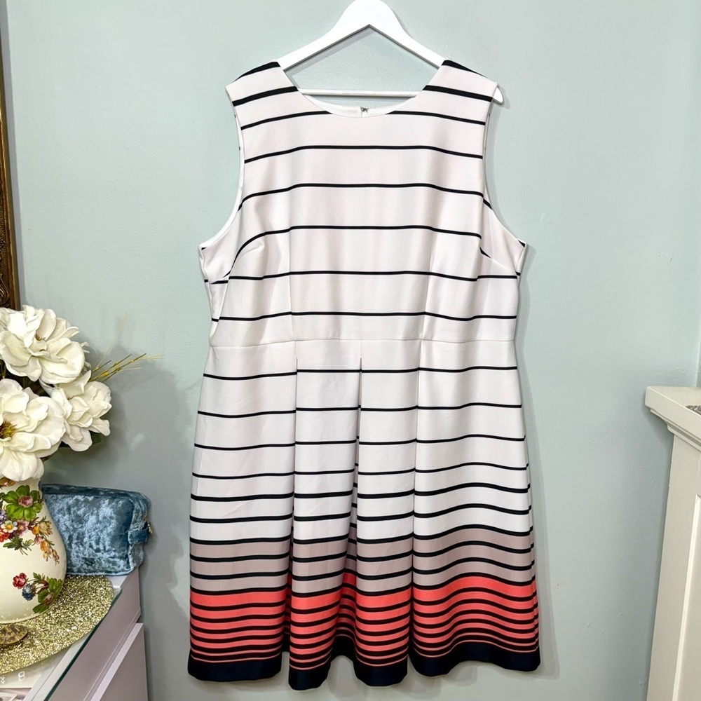 Lane Bryant White Scuba Striped Fit & Flare Dress Party Career Office Casual 26 - Picture 2 of 11